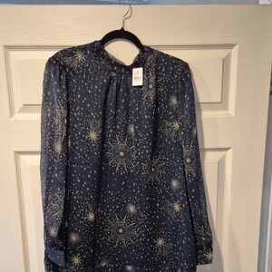 LOFT Navy Starburst Print Long Sleeve Dress
